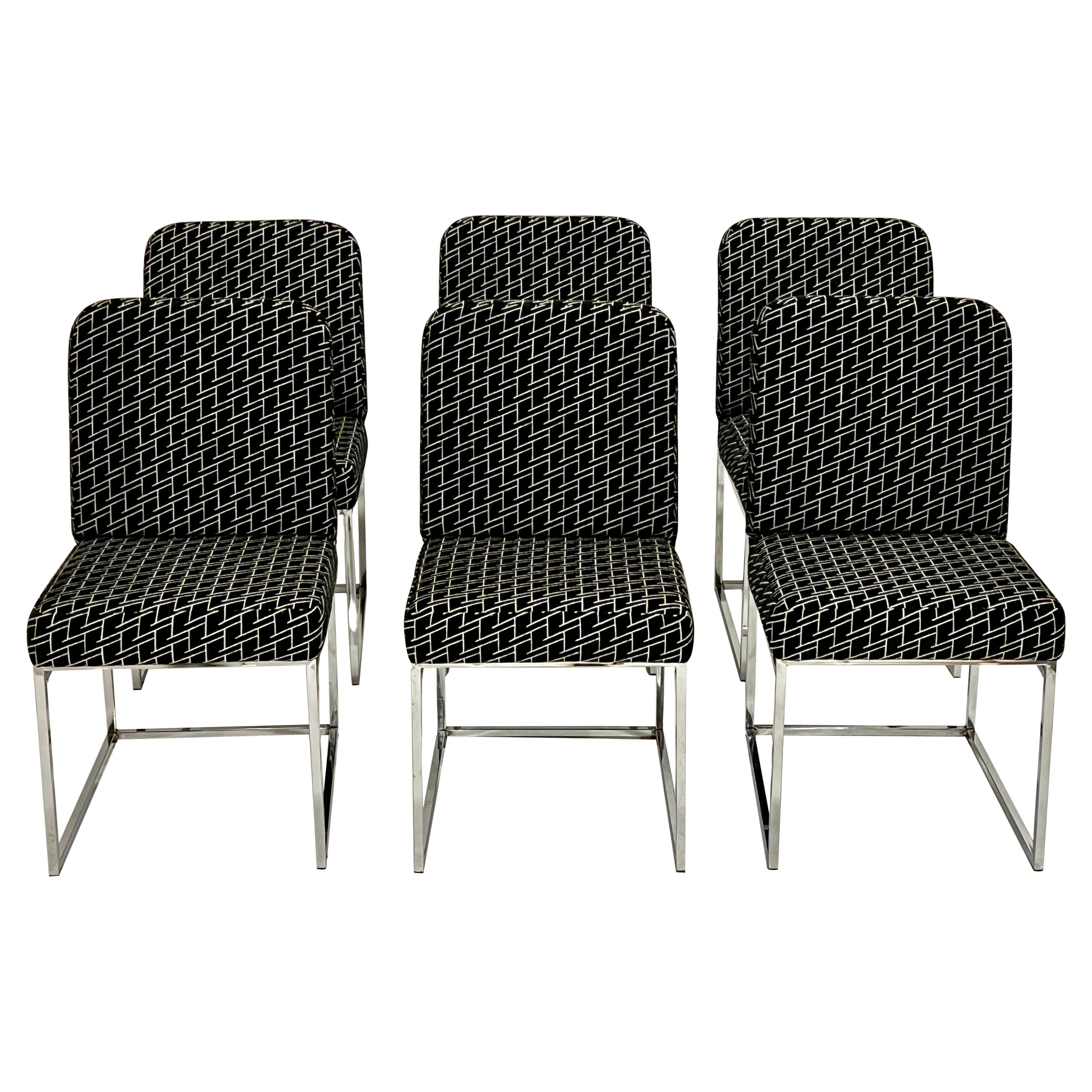 Milo Baughman Thin Line Chrome Dining Chairs, Set of 6