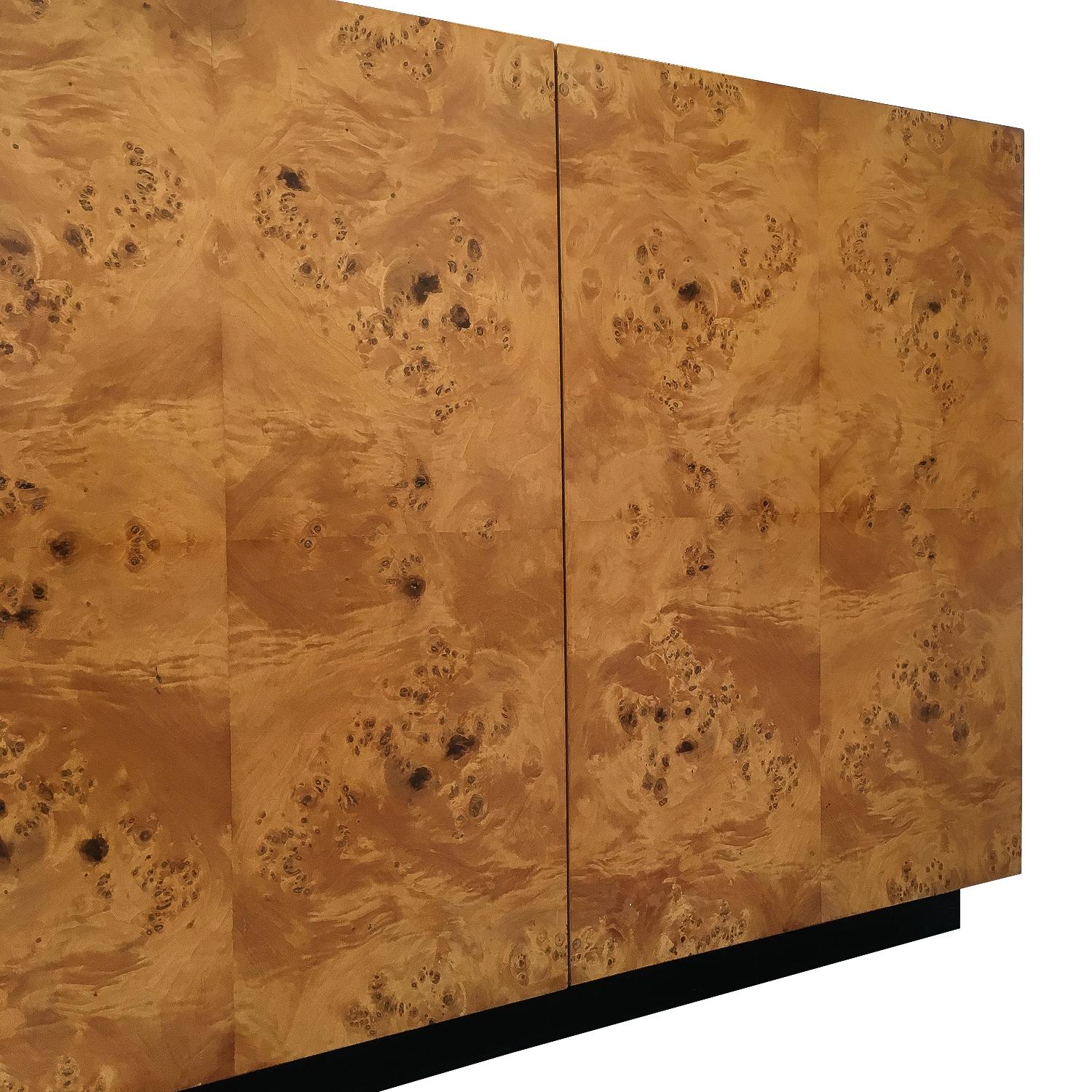 Milo Baughman Three-Door Olive Burl Wood Cabinet Sideboard In Good Condition In Chicago, IL