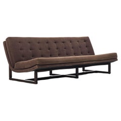 Milo Baughman Three Seat Scoop Sofa / Couch in Original Mocha Brown on Walnut
