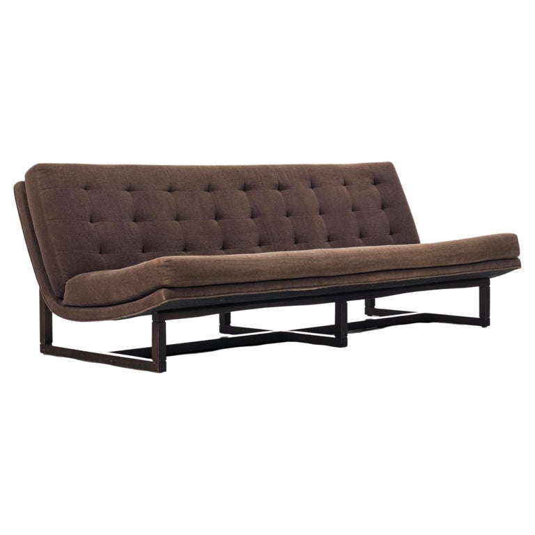 Milo Baughman Style Three Seat Scoop Sofa/Couch on Walnut Frame, USA, c