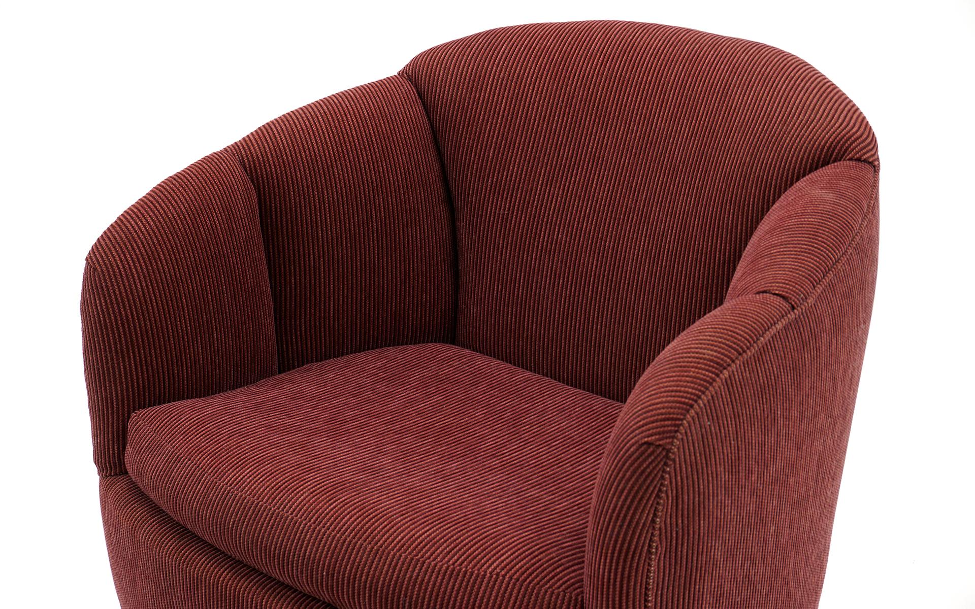 Upholstery Milo Baughman Tilt Swivel Lounge Chair w/ Ottoman / Pouf, Original, Signed