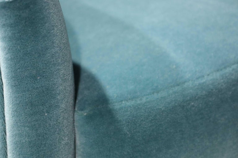 American Milo Baughman Tilt/Swivel Lounge Chairs in Dusty Blue Mohair For Sale