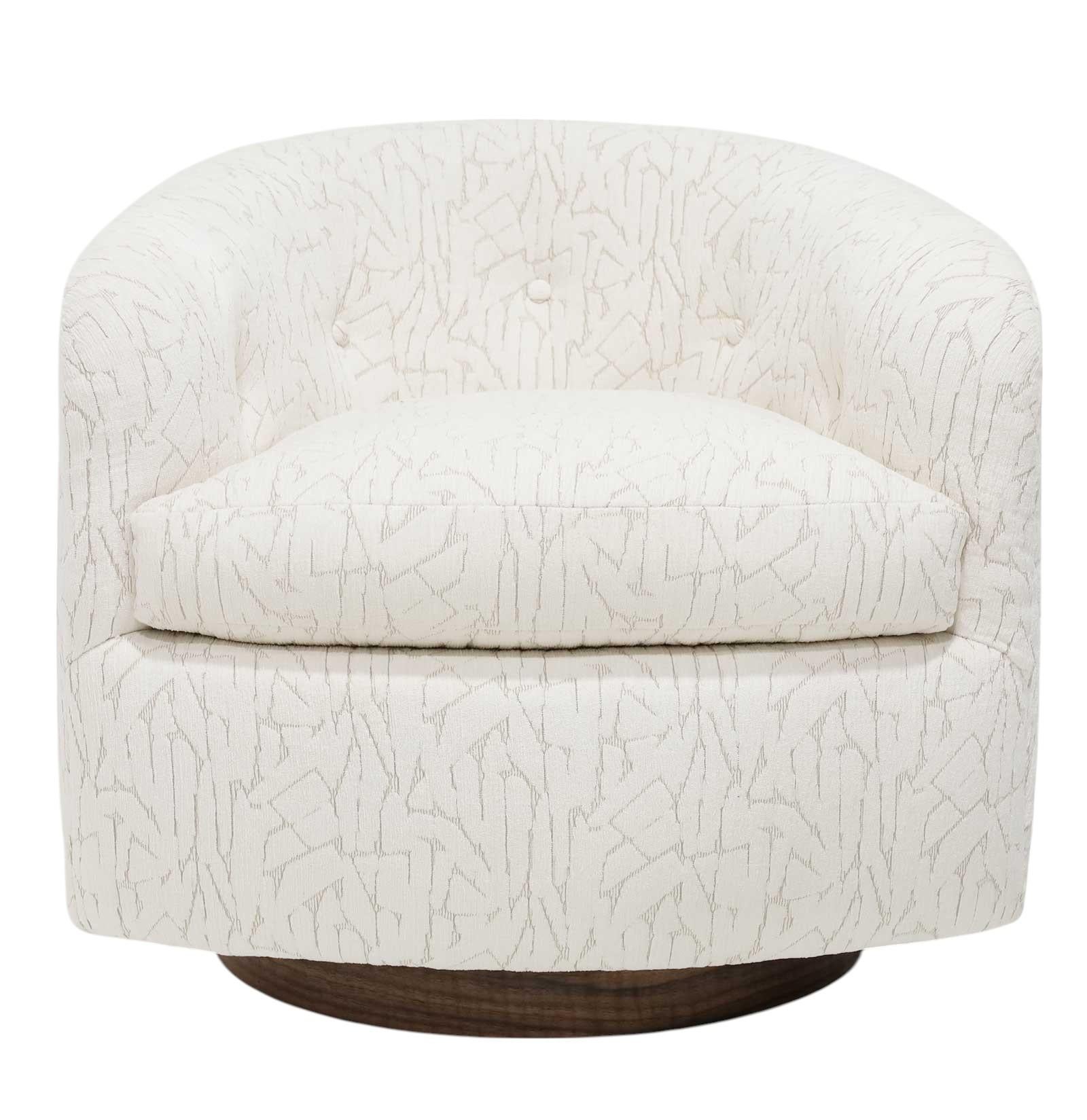 Upholstery Milo Baughman Tilt Swivel Lounge Chairs in Jessica Charles For Sale