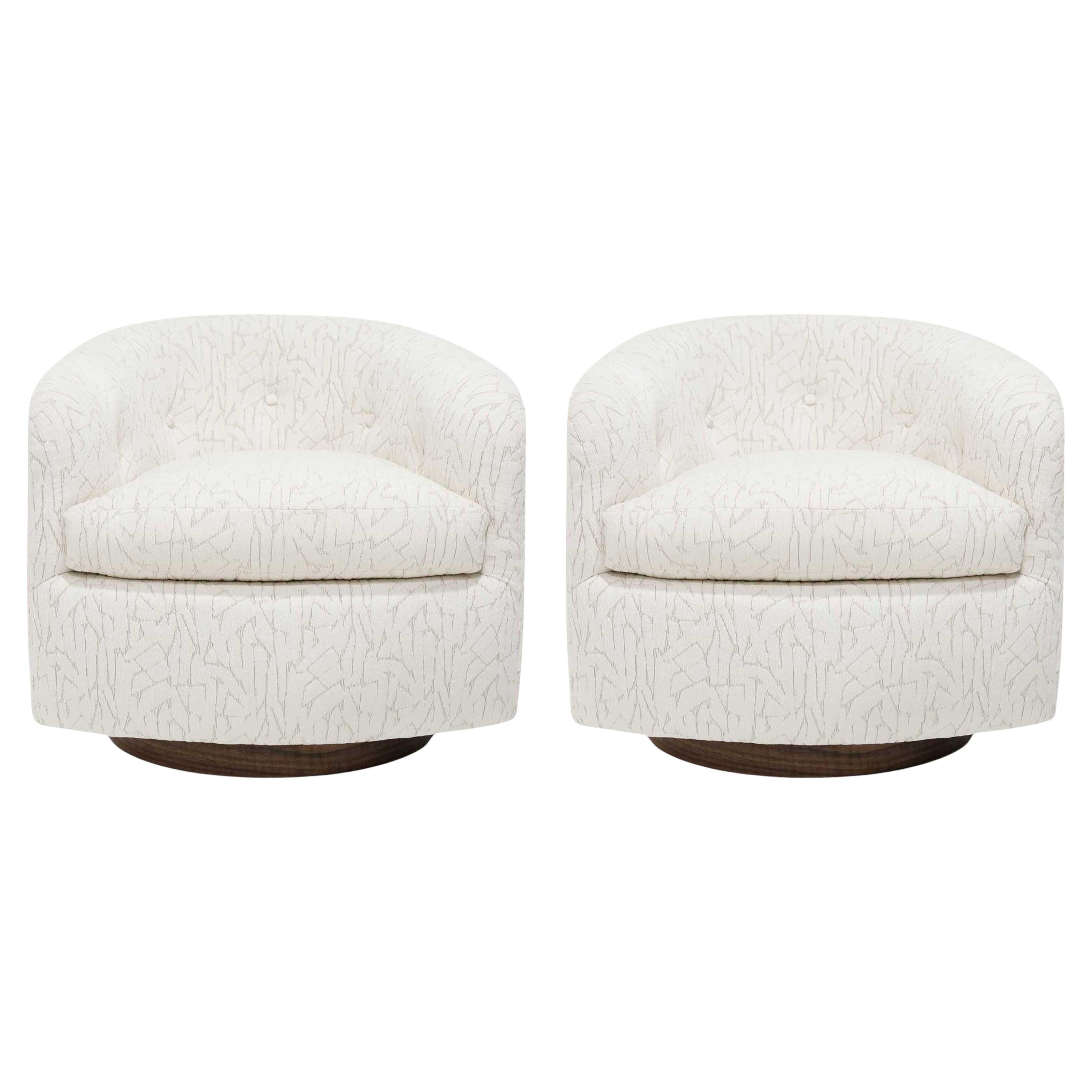 Milo Baughman Tilt Swivel Lounge Chairs in Jessica Charles For Sale
