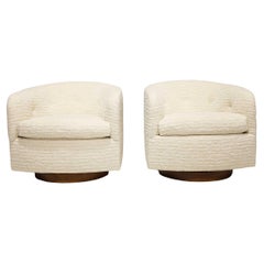 Milo Baughman Tilt Swivel Lounge Chairs in Kelly Wearstler Off-White Upholstery