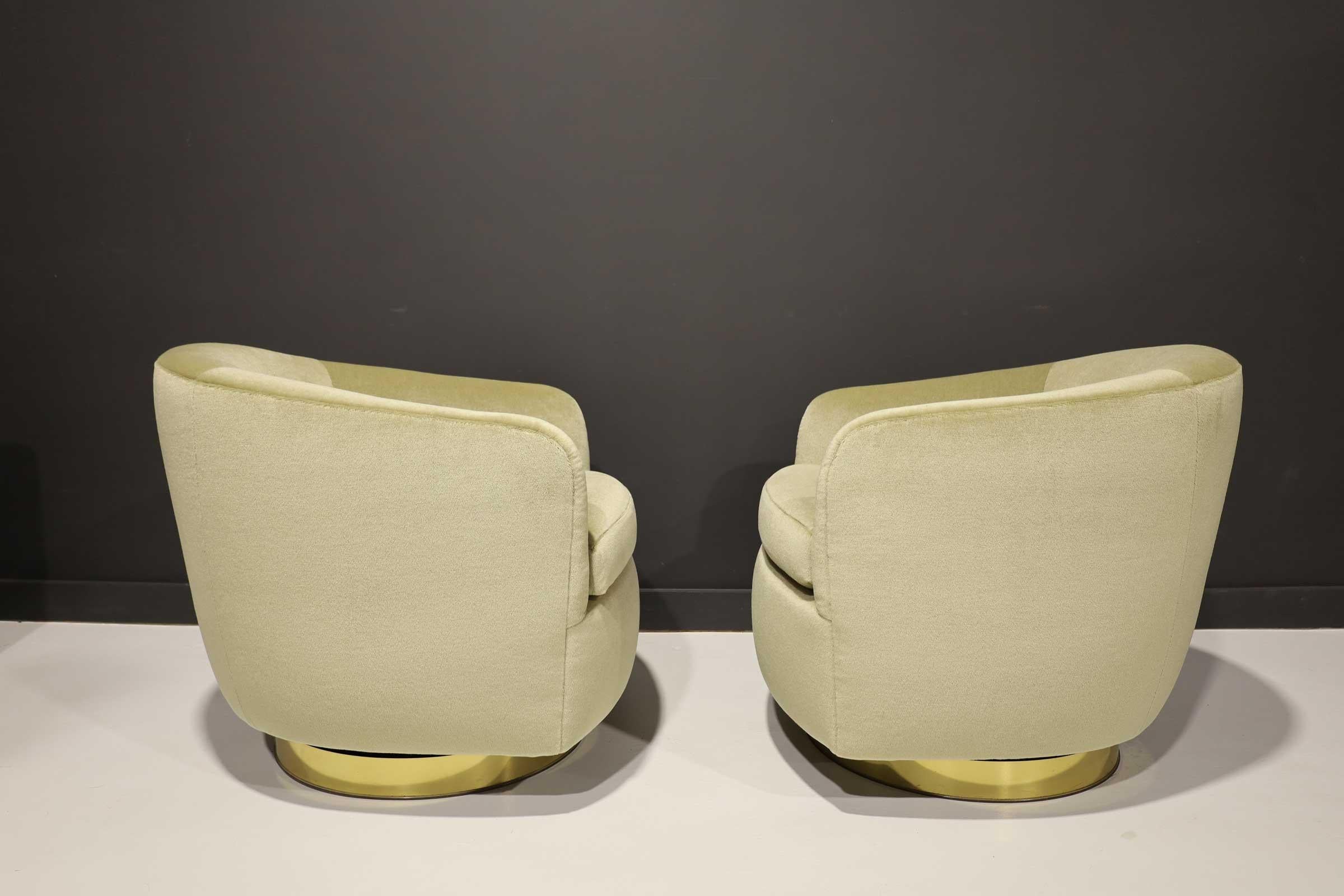 Mid-Century Modern Milo Baughman Tilt/Swivel Lounge Chairs in Sage Green Mohair