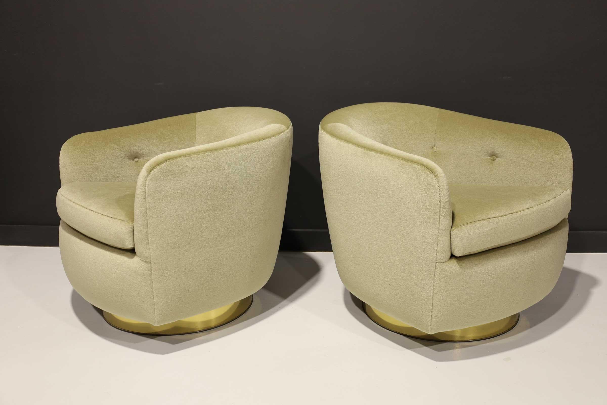 20th Century Milo Baughman Tilt/Swivel Lounge Chairs in Sage Green Mohair