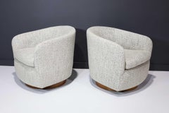 Milo Baughman Tilt/Swivel Lounge Chairs in Black & White Nubby Upholstery