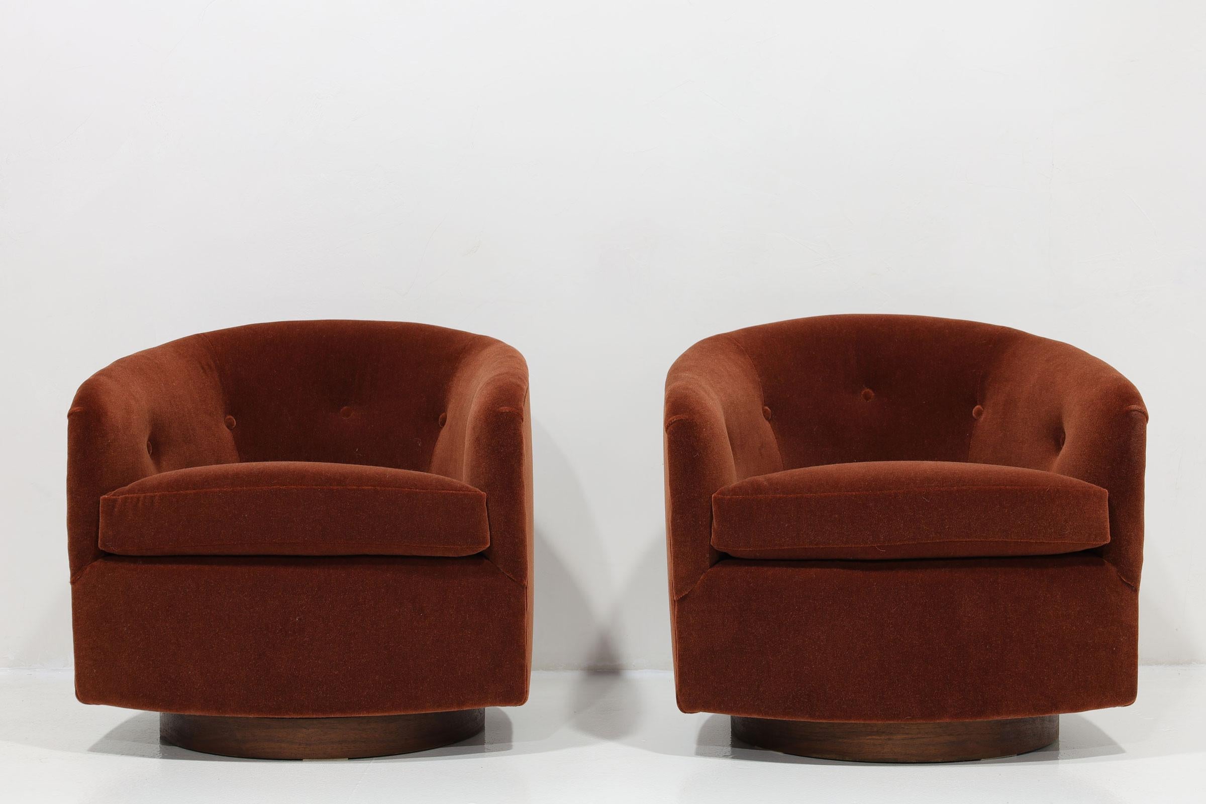 Upholstery Milo Baughman Tilt/Swivels in Mohair For Sale