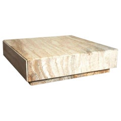 Milo Baughman Style Travertine Plinth Monolith Stone Cubic Coffee Table, 1969