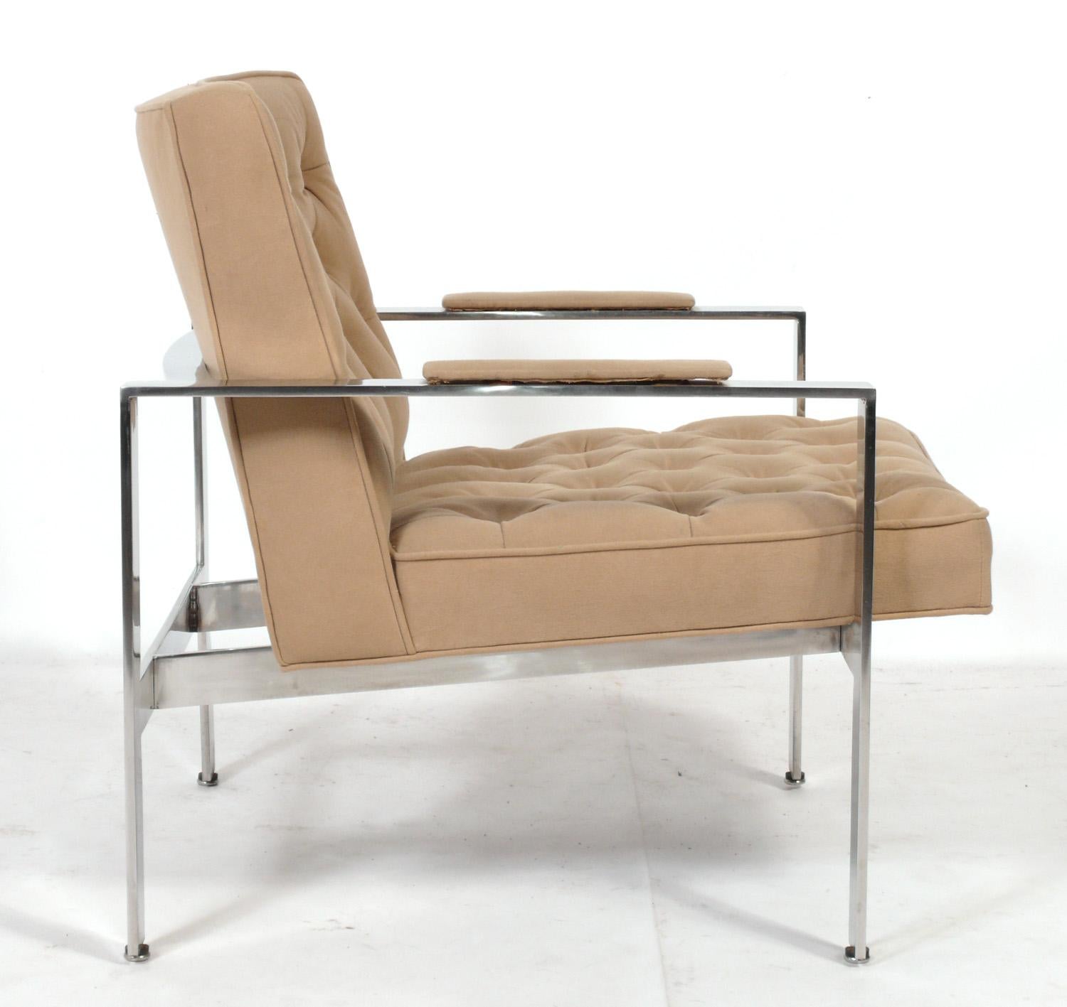Mid-Century Modern Milo Baughman Tufted Chrome Lounge Chair Reupholstered In Your Fabric  For Sale