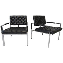 Milo Baughman Tufted Upholstered Chrome Armchairs for Thayer Coggin