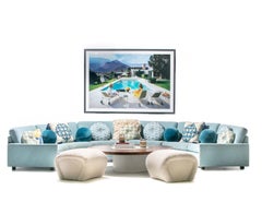 Milo Baughman Turquoise Aqua Semi Circular Sectional Sofa for Thayer Coggin