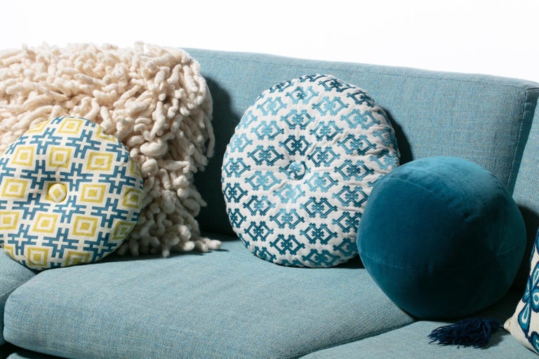 Upholstery Milo Baughman Turquoise Aqua Semi Circular Sectional Sofa for Thayer Coggin For Sale
