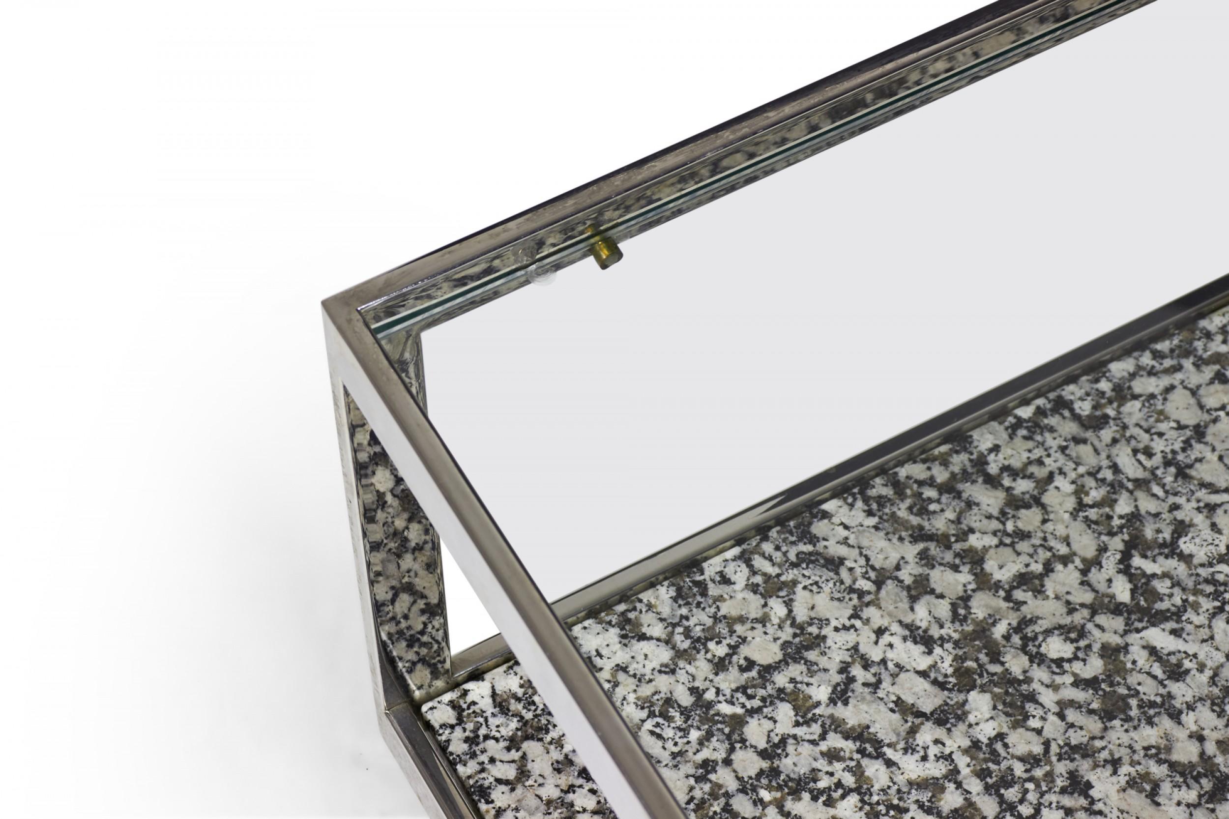 Milo Baughman Table Cocktail / Café à deux niveaux en chrome et marbre en vente 2