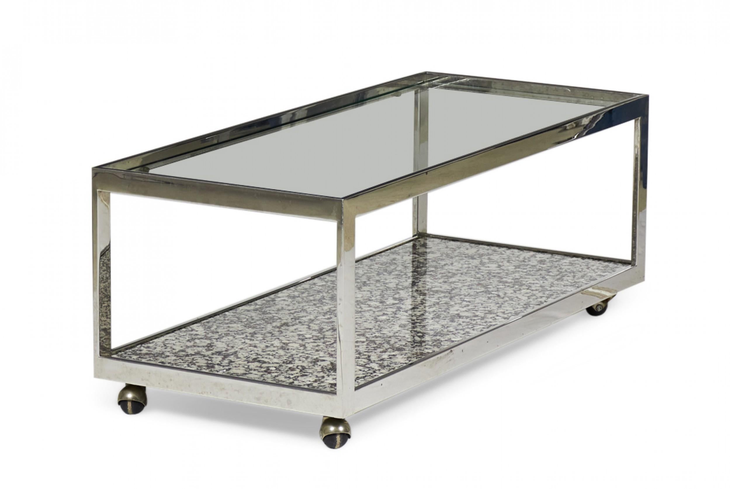 Américain Milo Baughman Table Cocktail / Café à deux niveaux en chrome et marbre en vente