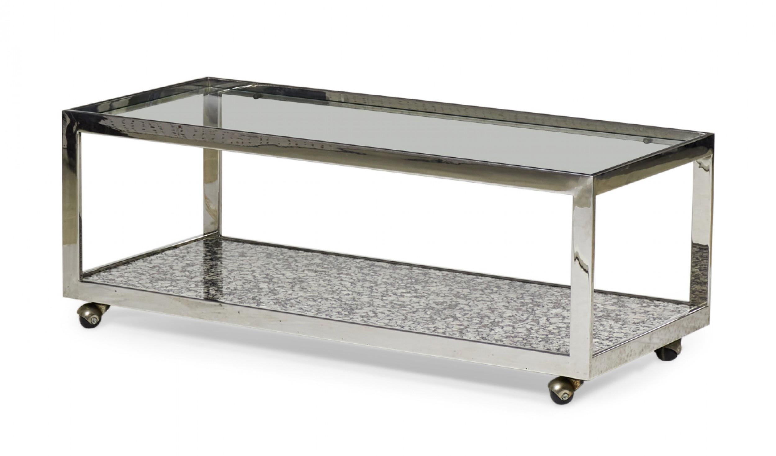 Fait main Milo Baughman Table Cocktail / Café à deux niveaux en chrome et marbre en vente