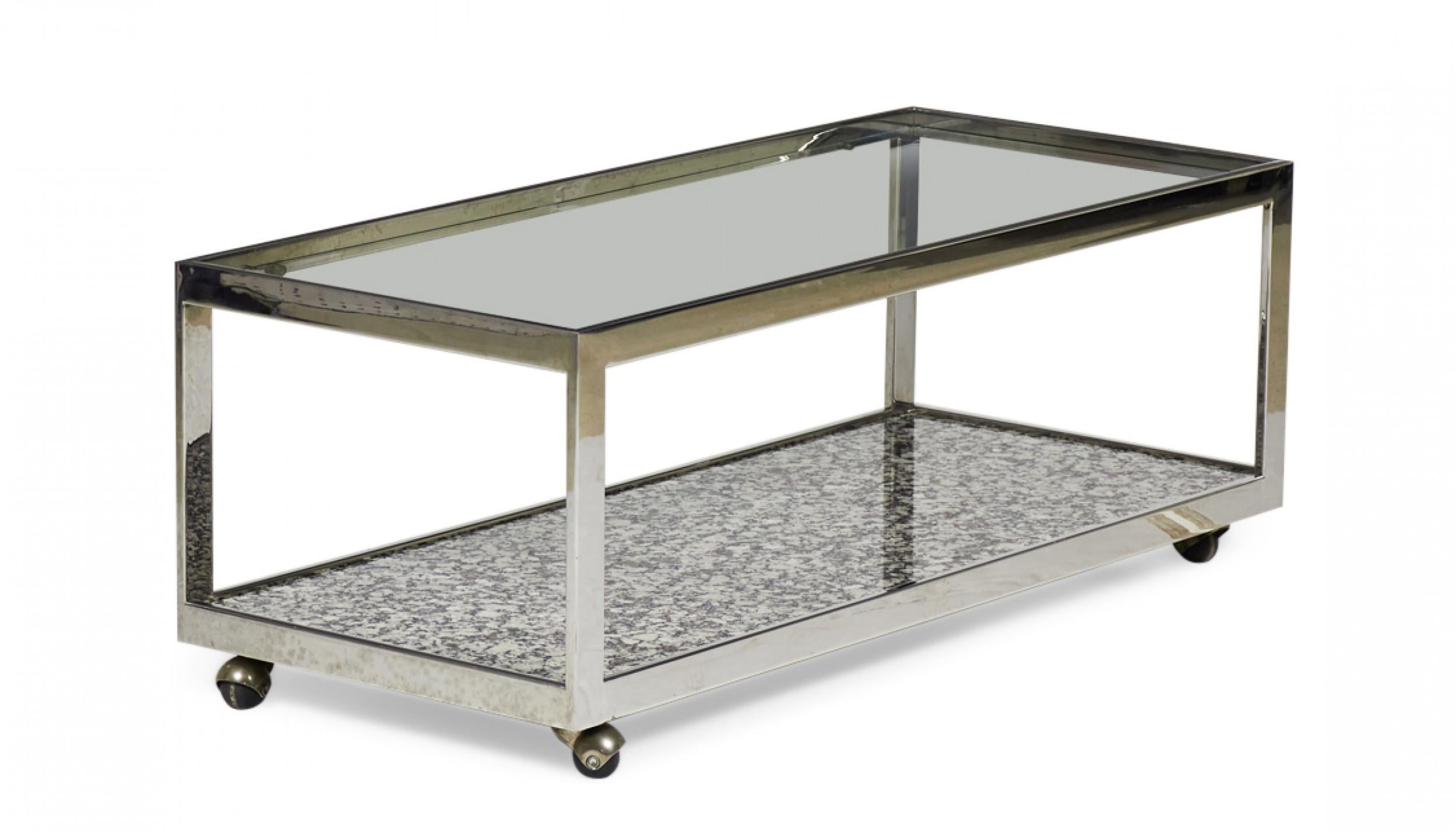 20ième siècle Milo Baughman Table Cocktail / Café à deux niveaux en chrome et marbre en vente