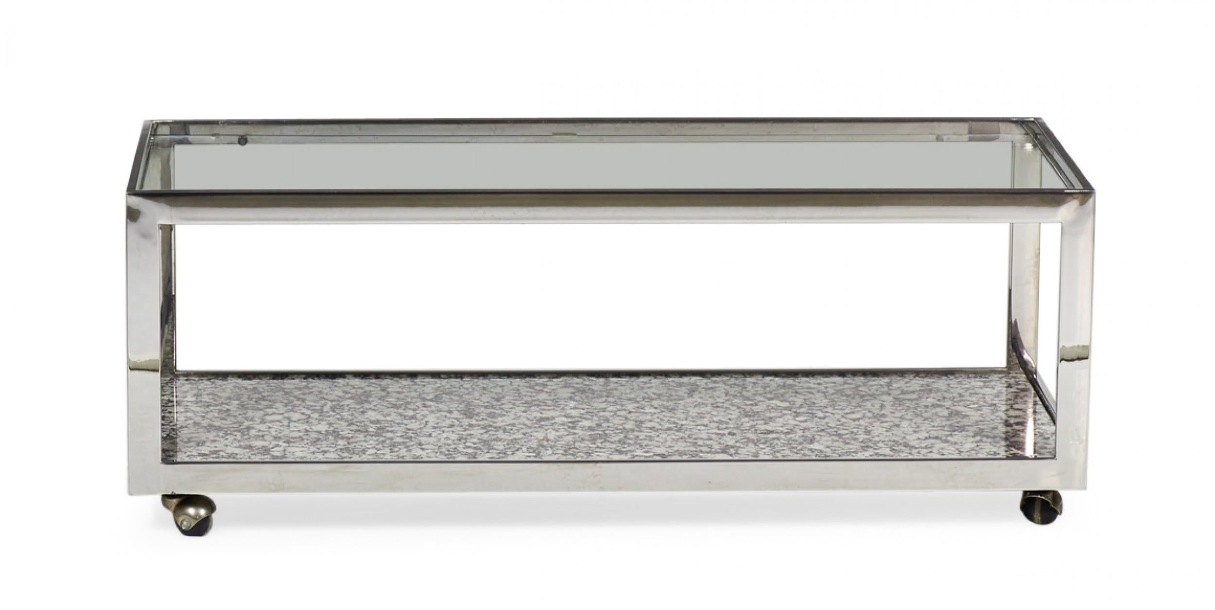 Métal Milo Baughman Table Cocktail / Café à deux niveaux en chrome et marbre en vente