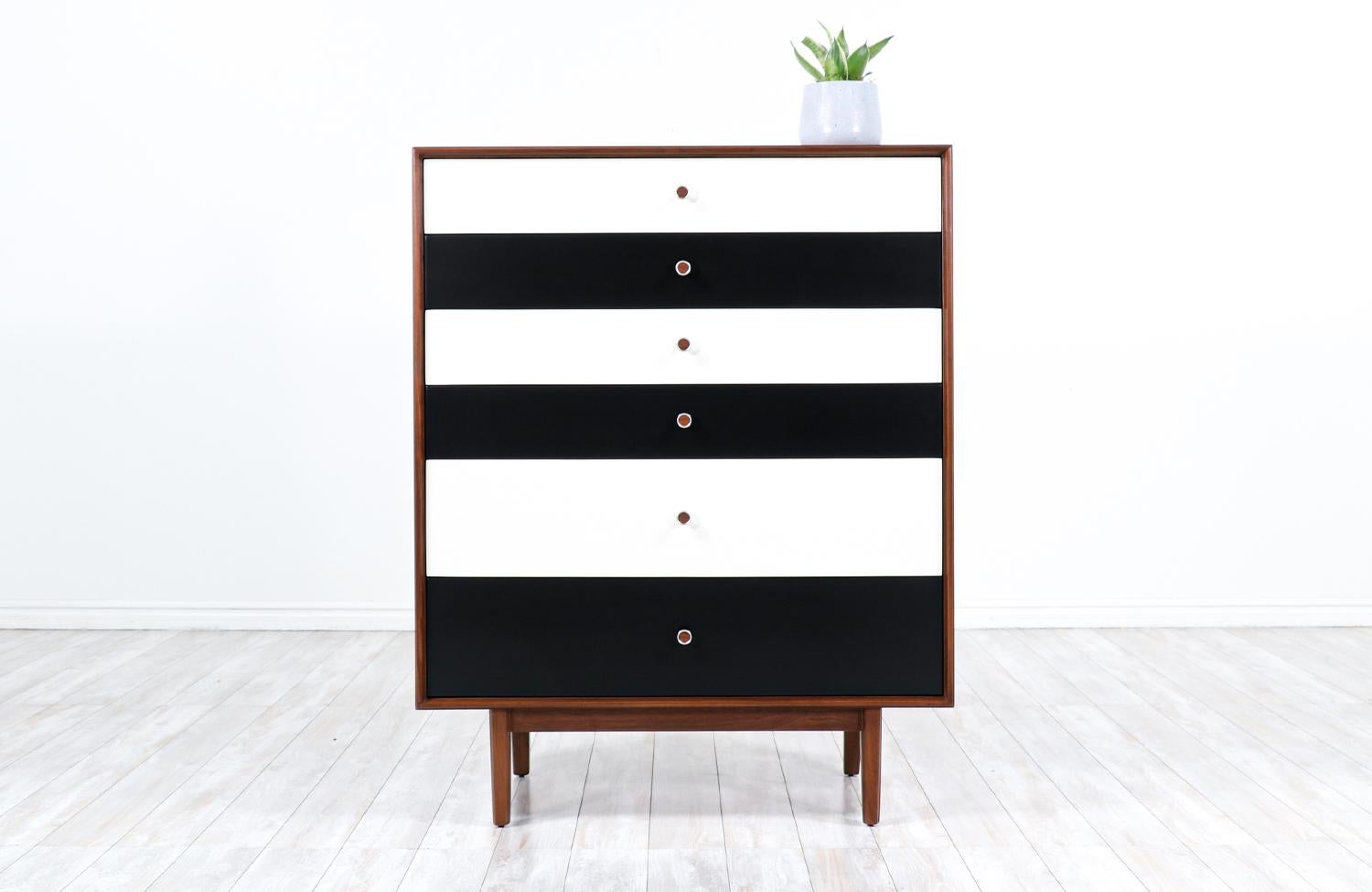 Milo Baughman two-tone lacquered highboy for Glenn of California.

________________________________________

Transforming a piece of Mid-Century Modern furniture is like bringing history back to life, and we take this journey with passion and