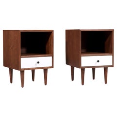 Milo Baughman Two-Tone Walnut & Lacquered Night Stands for Glenn of California