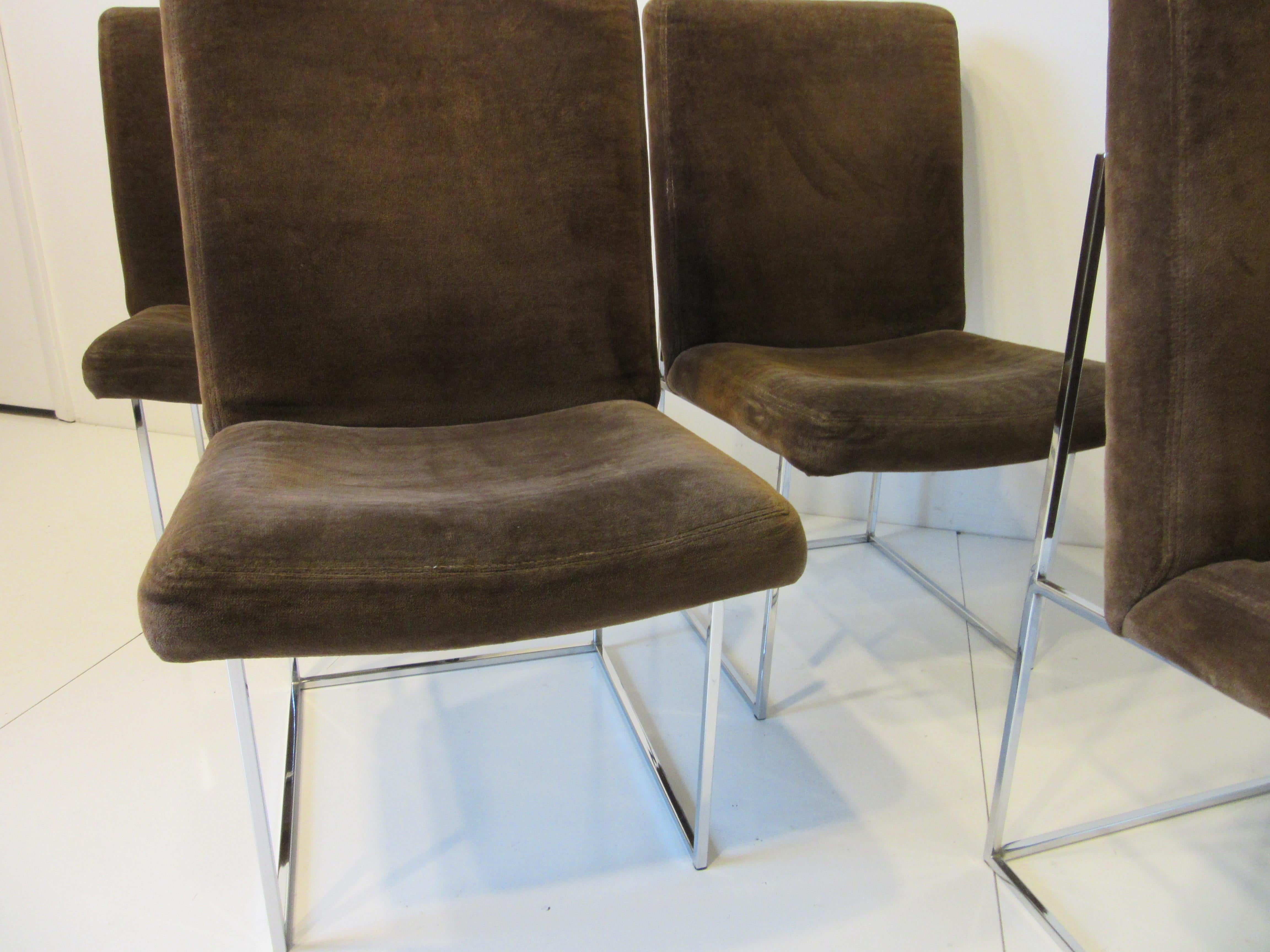 Milo Baughman Upholstered and Chrome Dining Chairs for Thayer Coggin 2