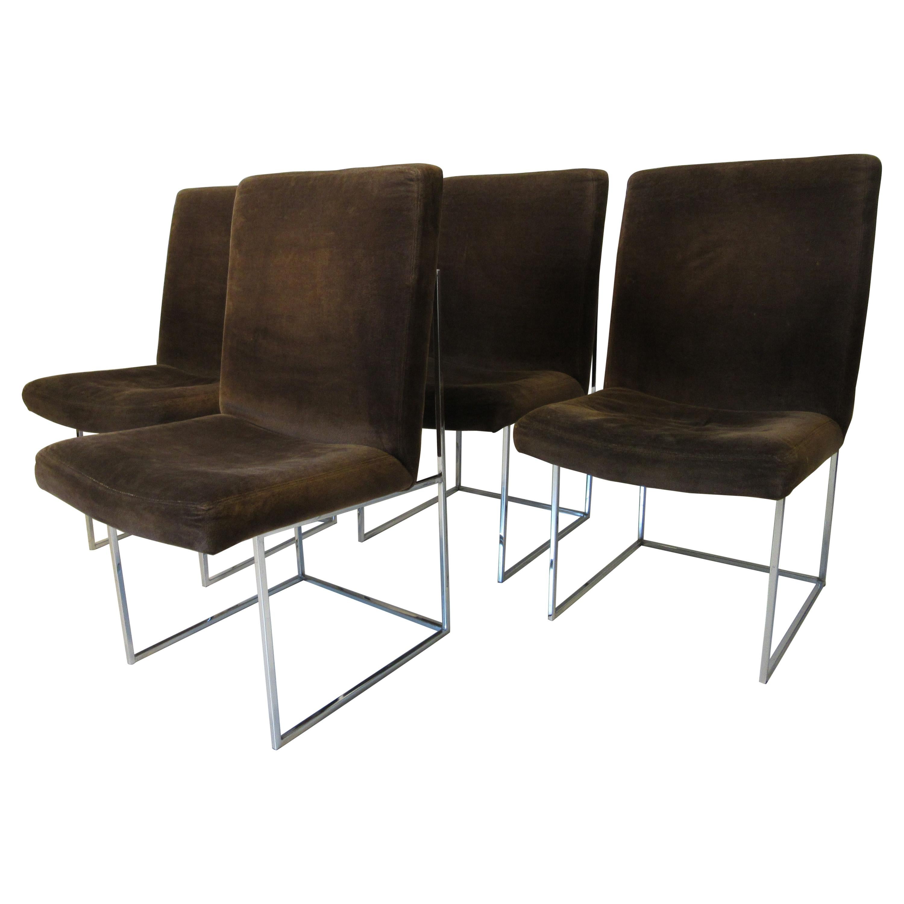 Milo Baughman Upholstered and Chrome Dining Chairs for Thayer Coggin