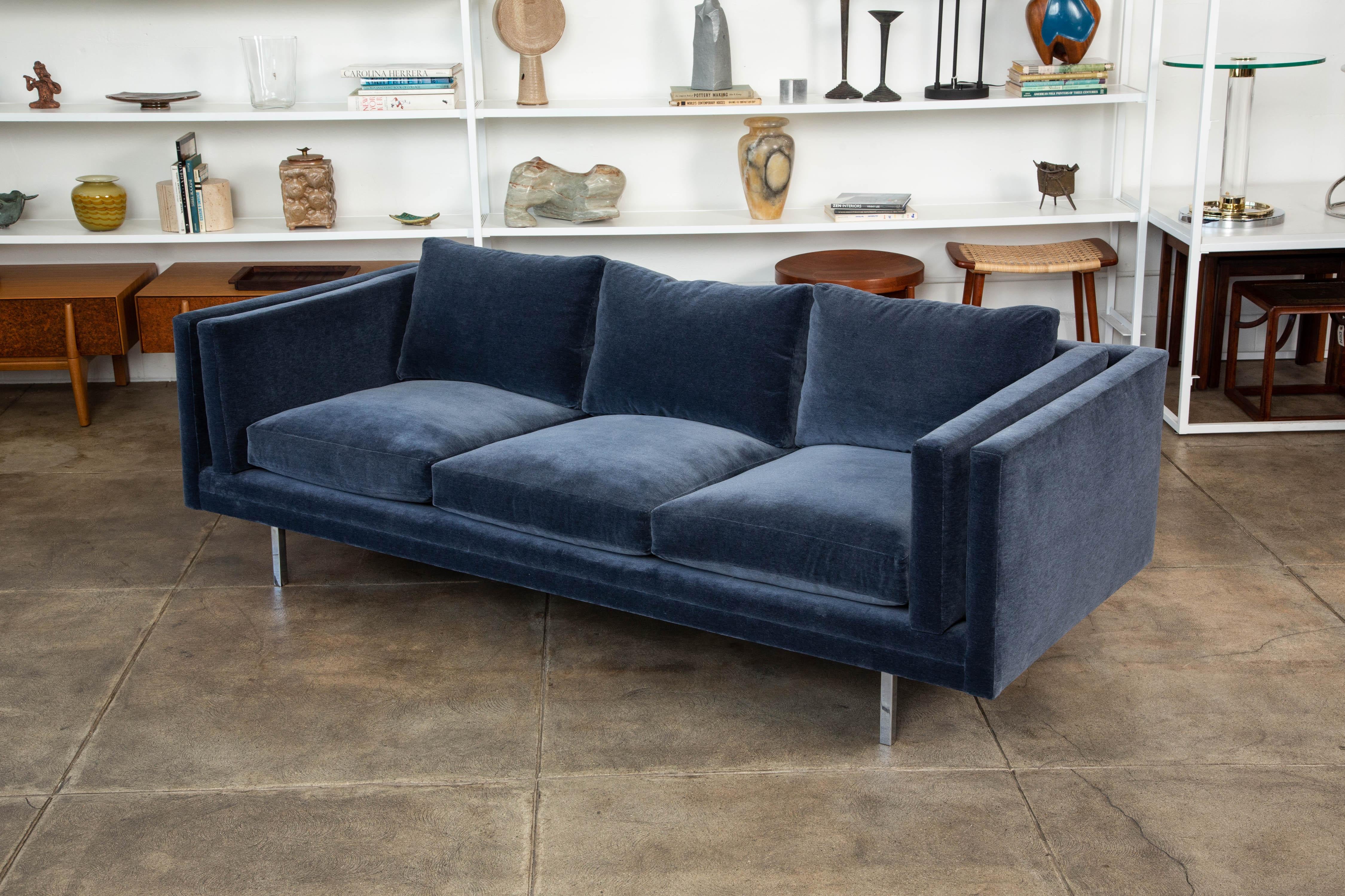 Mid-Century Modern Milo Baughman Velvet Sofa for Thayer Coggin