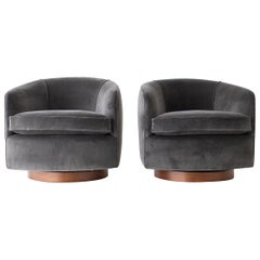 Milo Baughman Velvet Swivel and Tilt Lounge Chairs for Thayer Coggin