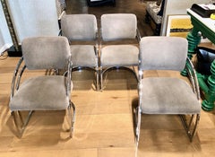 Cal-Style Vintage Curved Chrome Cantilever Dining Chairs, Set of 4