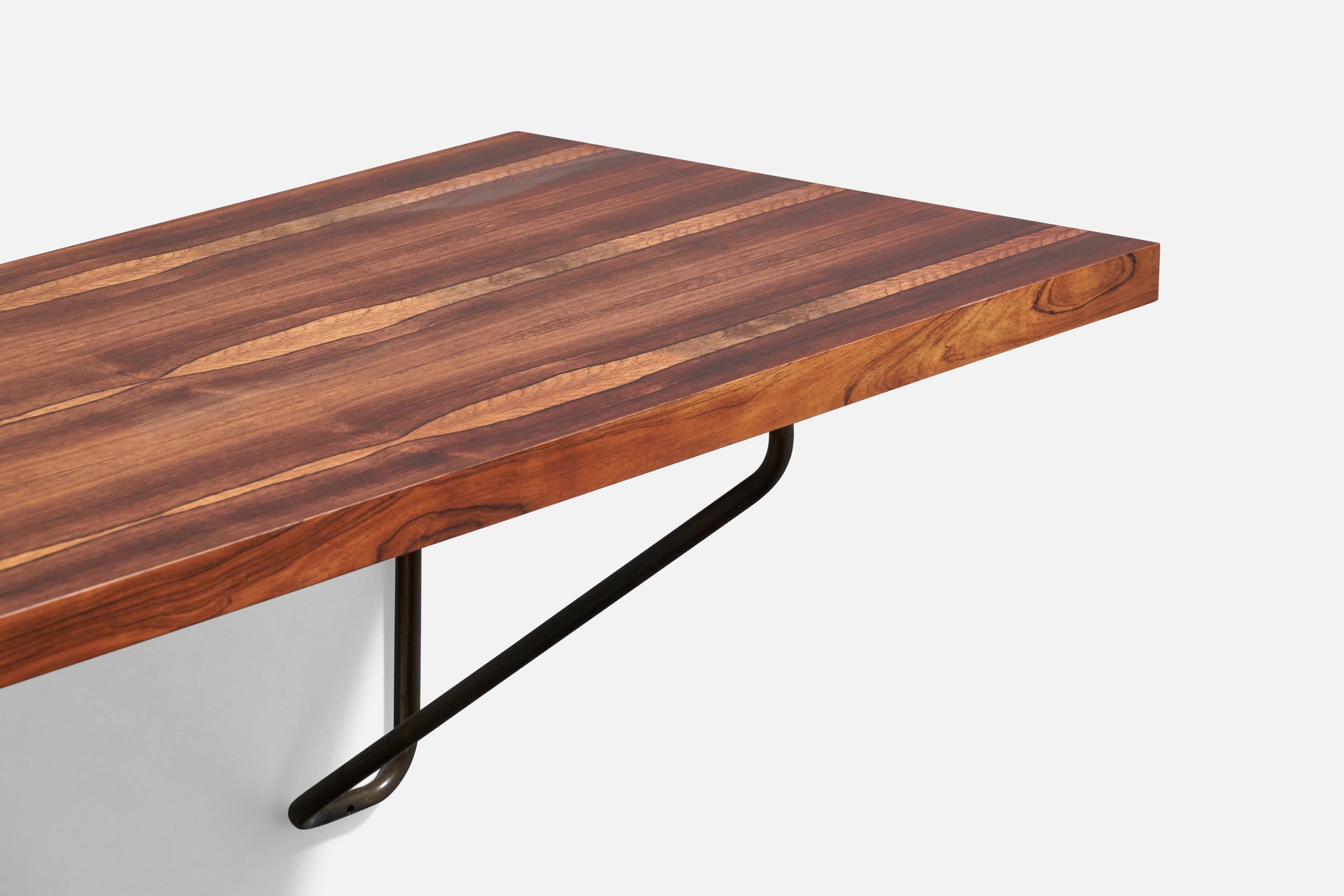 Mid-Century Modern Milo Baughman, Wall-Mounted Desk or Console, Rosewood, Brass, USA, 1960s For Sale