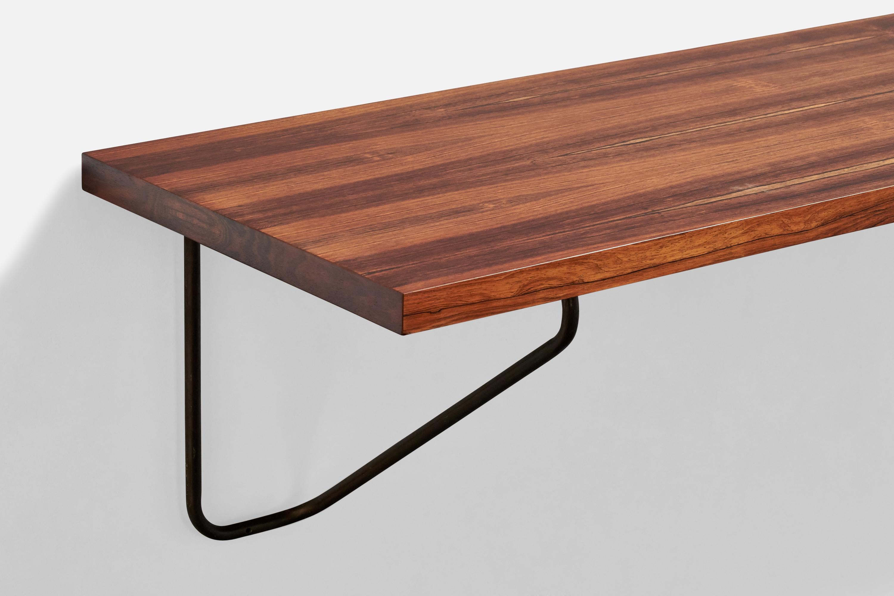 American Milo Baughman, Wall-Mounted Desk or Console, Rosewood, Brass, USA, 1960s For Sale