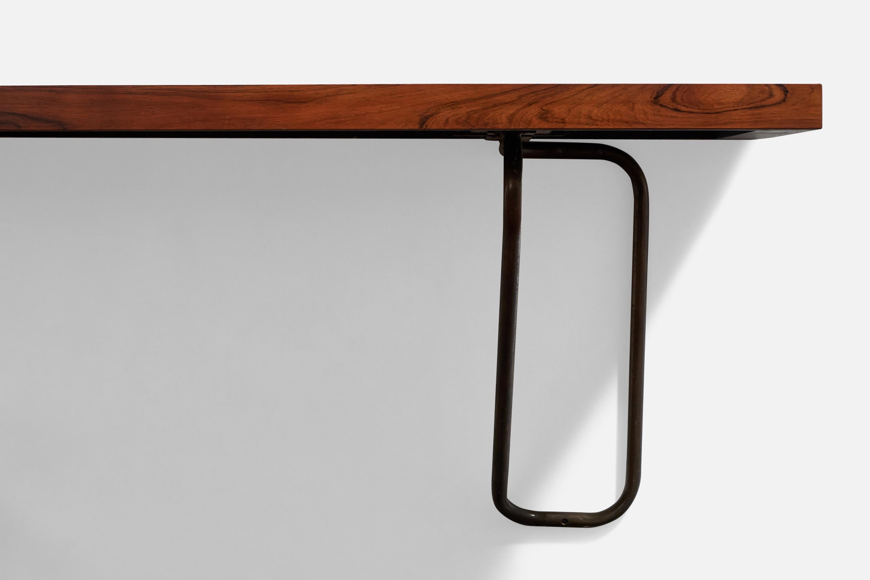 Milo Baughman, Wall-Mounted Desk or Console, Rosewood, Brass, USA, 1960s In Good Condition For Sale In High Point, NC