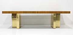 Milo Baughman Walnut and Brass Base Dining Table