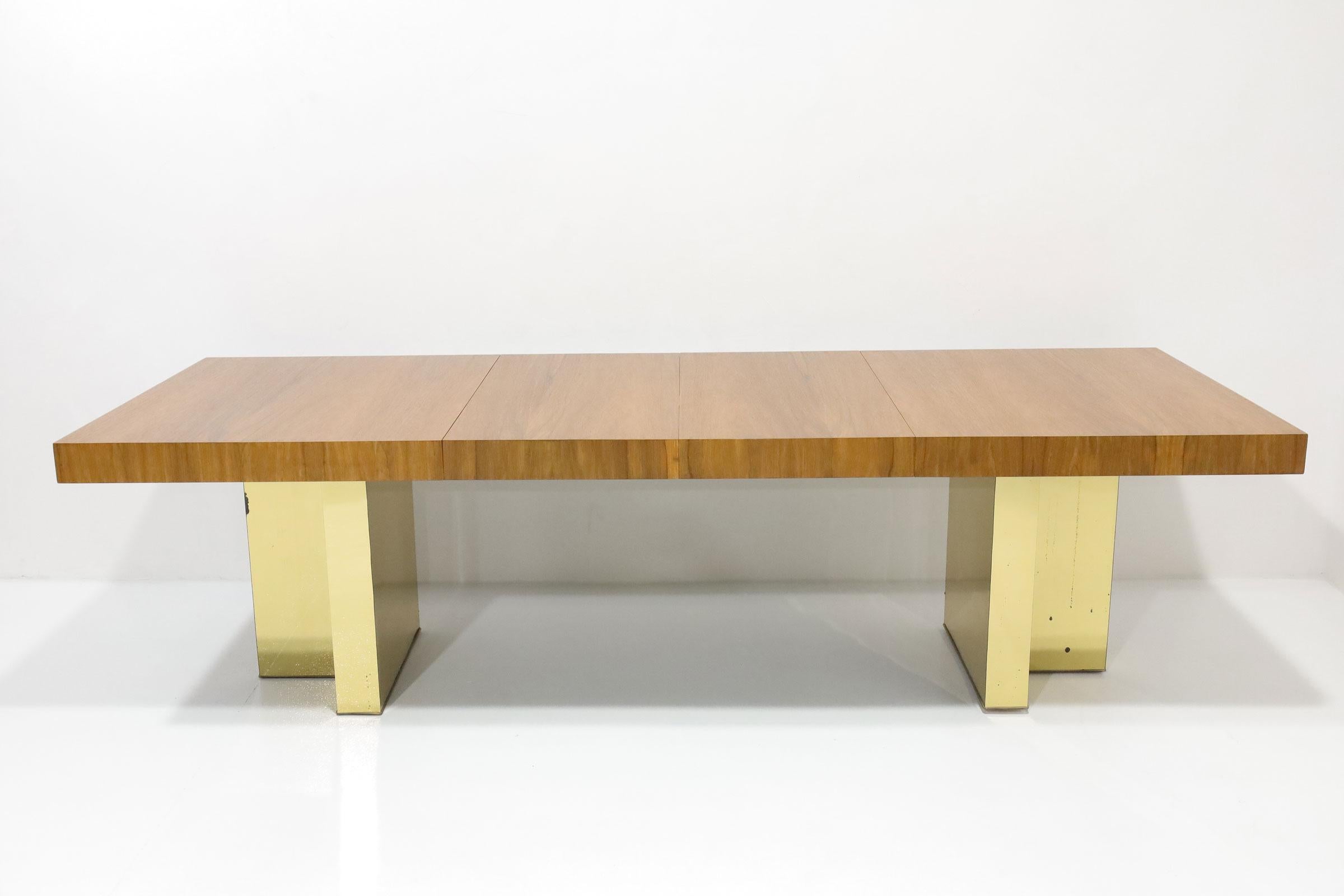Mid-Century Modern Milo Baughman Walnut and Brass Base Dining Table For Sale