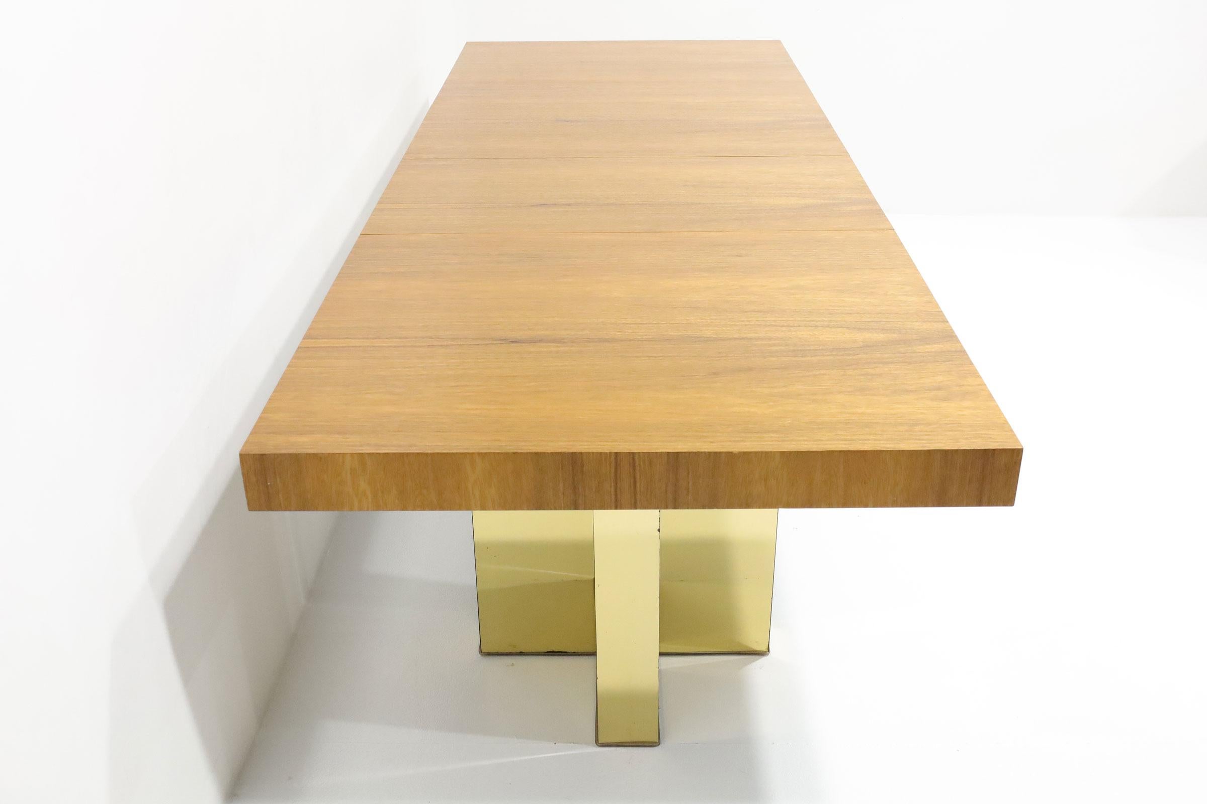 American Milo Baughman Walnut and Brass Base Dining Table For Sale