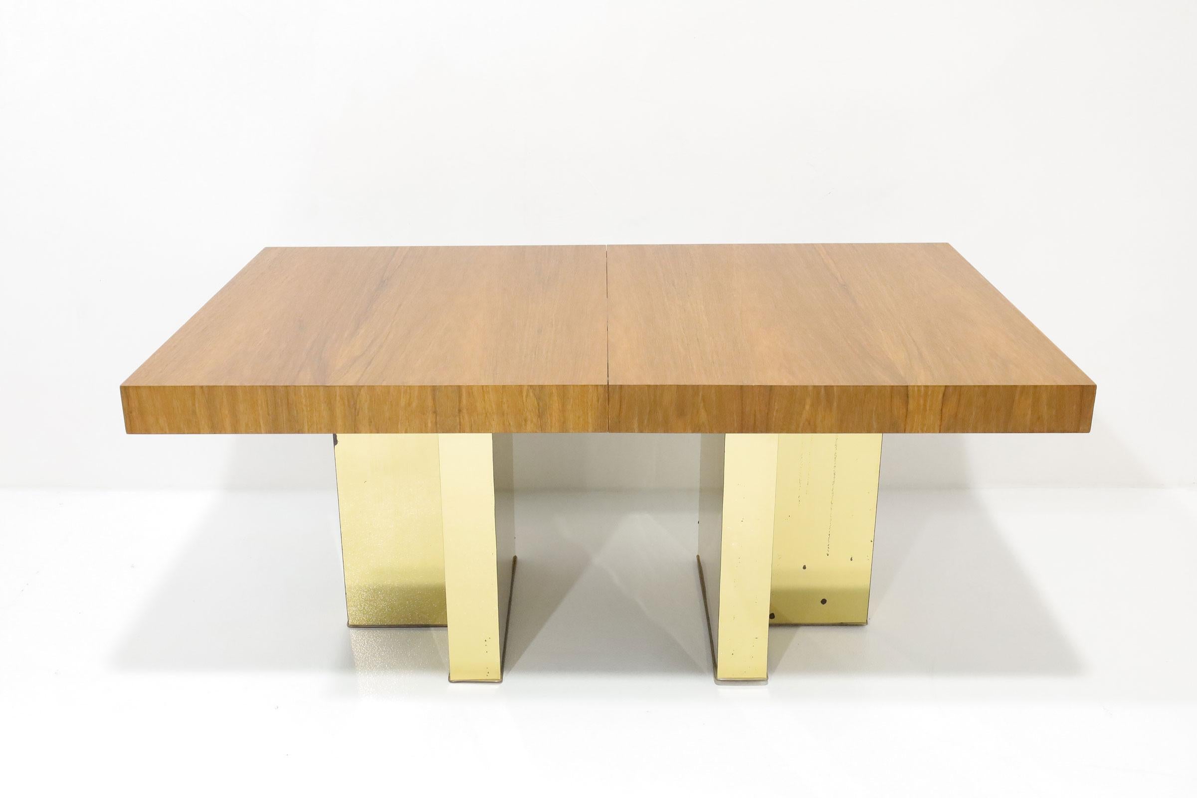 Milo Baughman Walnut and Brass Base Dining Table For Sale 1