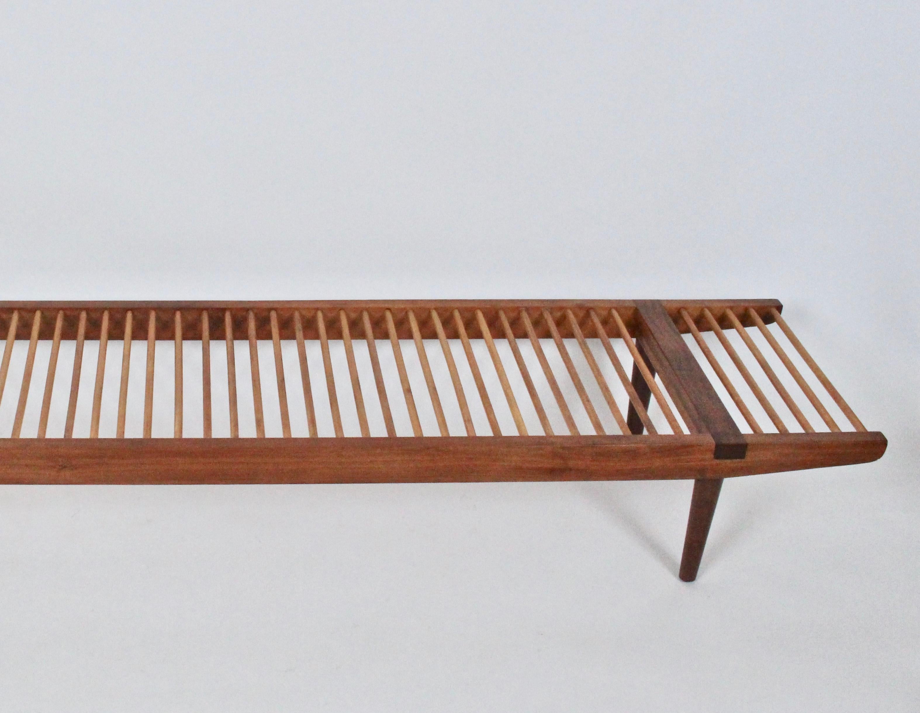 Milo Baughman Walnut and Maple Long Dowel Bench, 1950s 3