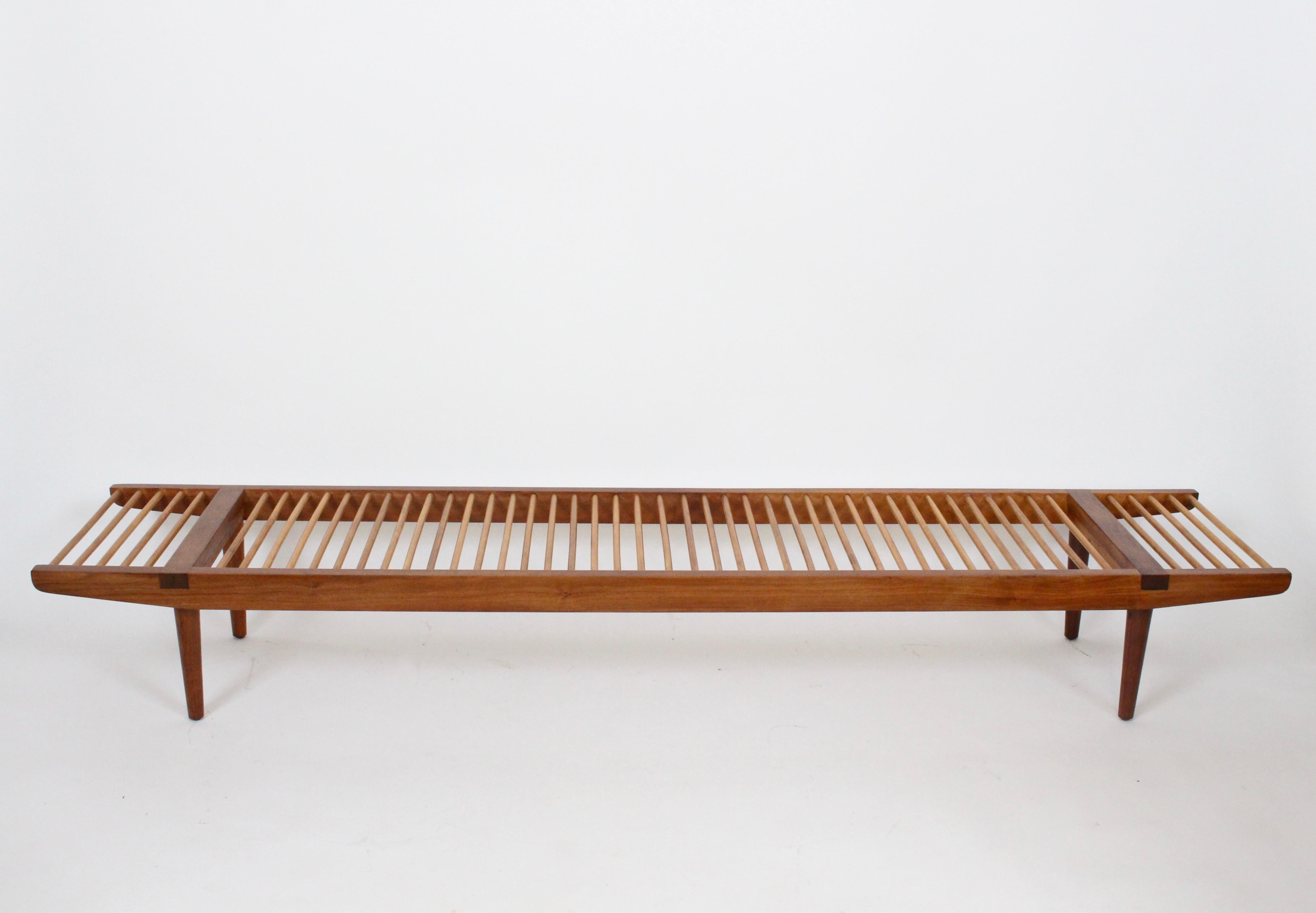 Milo Baughman Walnut and Maple Long Dowel Bench, 1950s 11