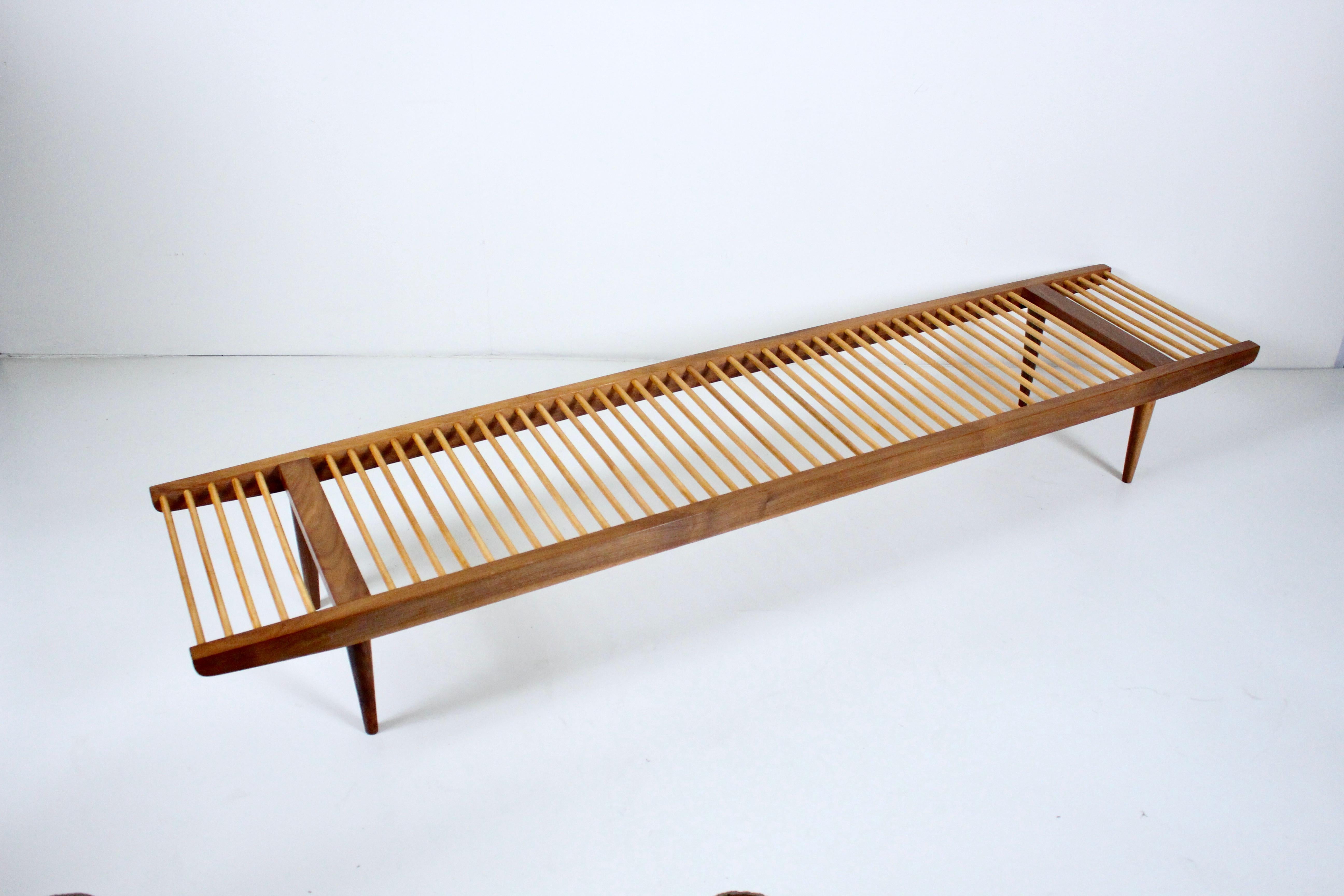 Milo Baughman Walnut and Maple Long Dowel Bench, 1950s For Sale 11