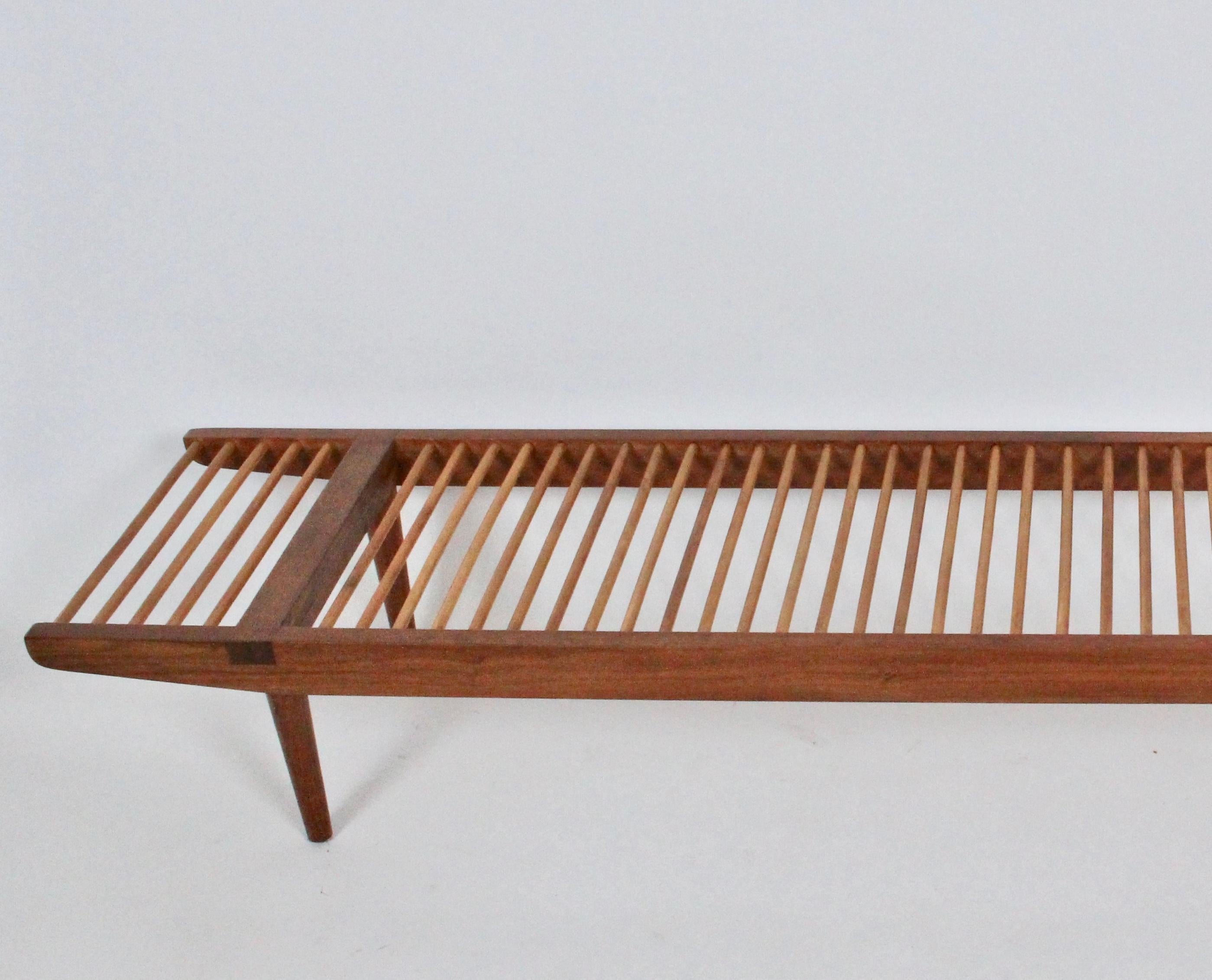 Milo Baughman Walnut and Maple Long Dowel Bench, 1950s In Good Condition In Bainbridge, NY