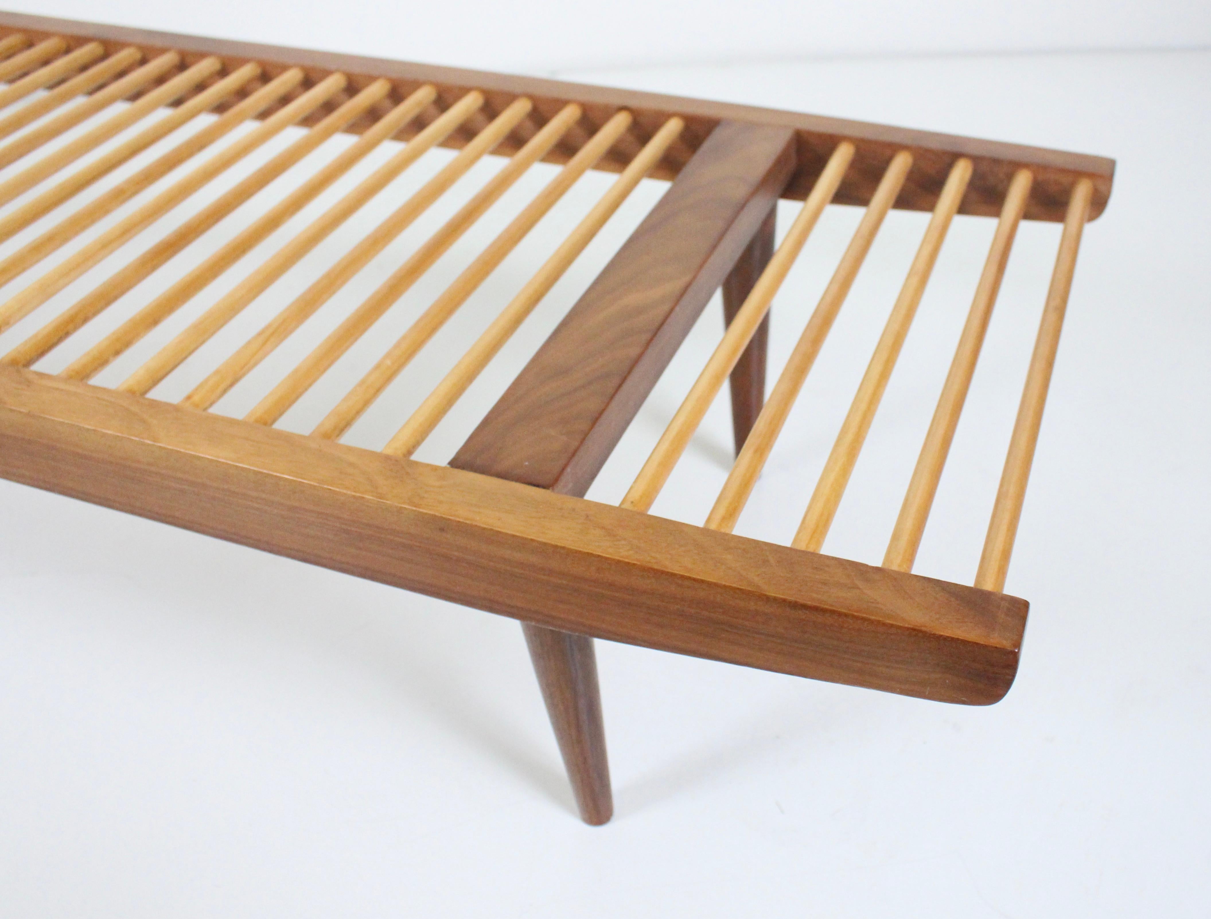 American Milo Baughman Walnut and Maple Long Dowel Bench, 1950s