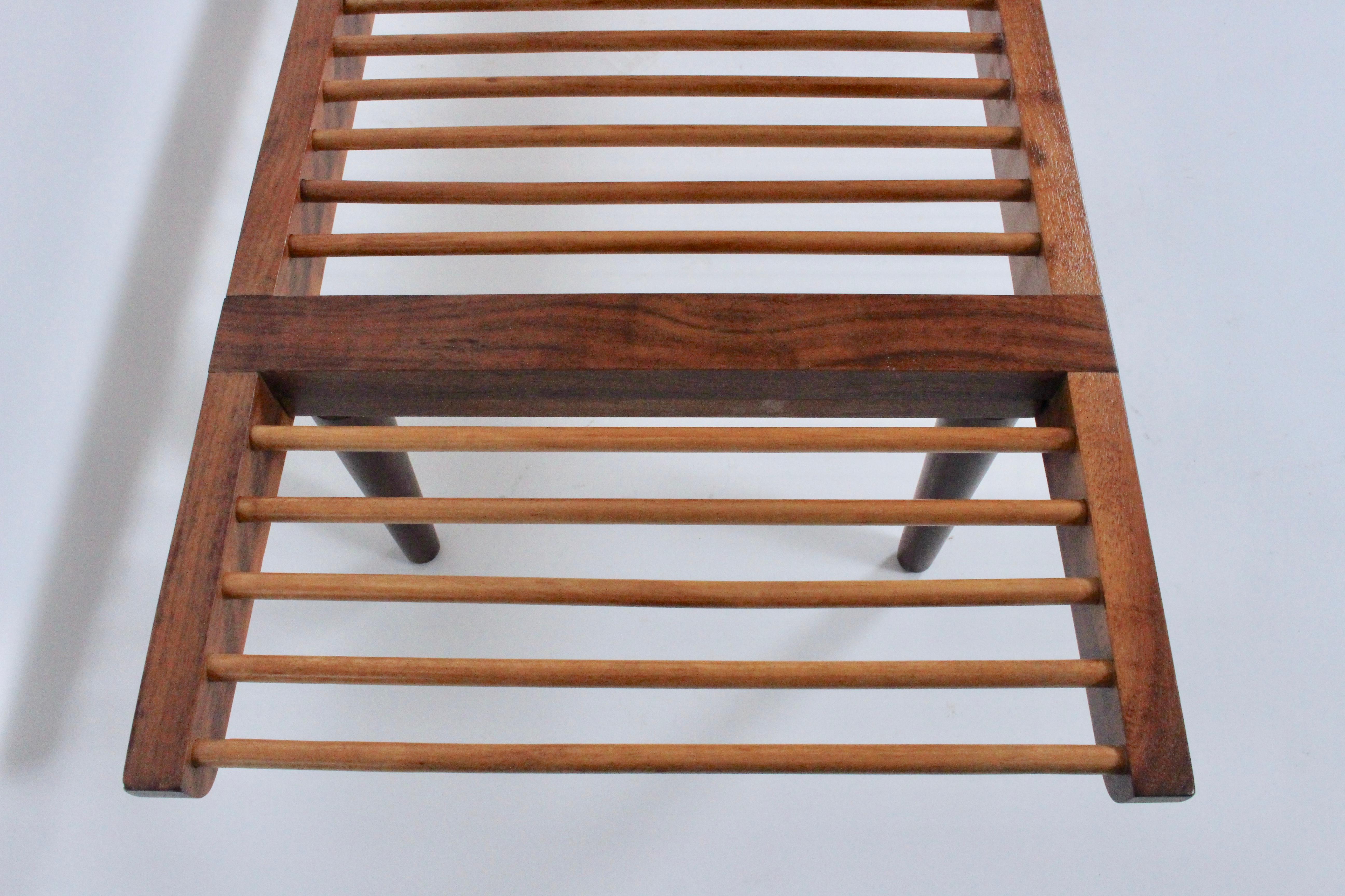 Milo Baughman Walnut and Maple Long Dowel Bench, 1950s 1