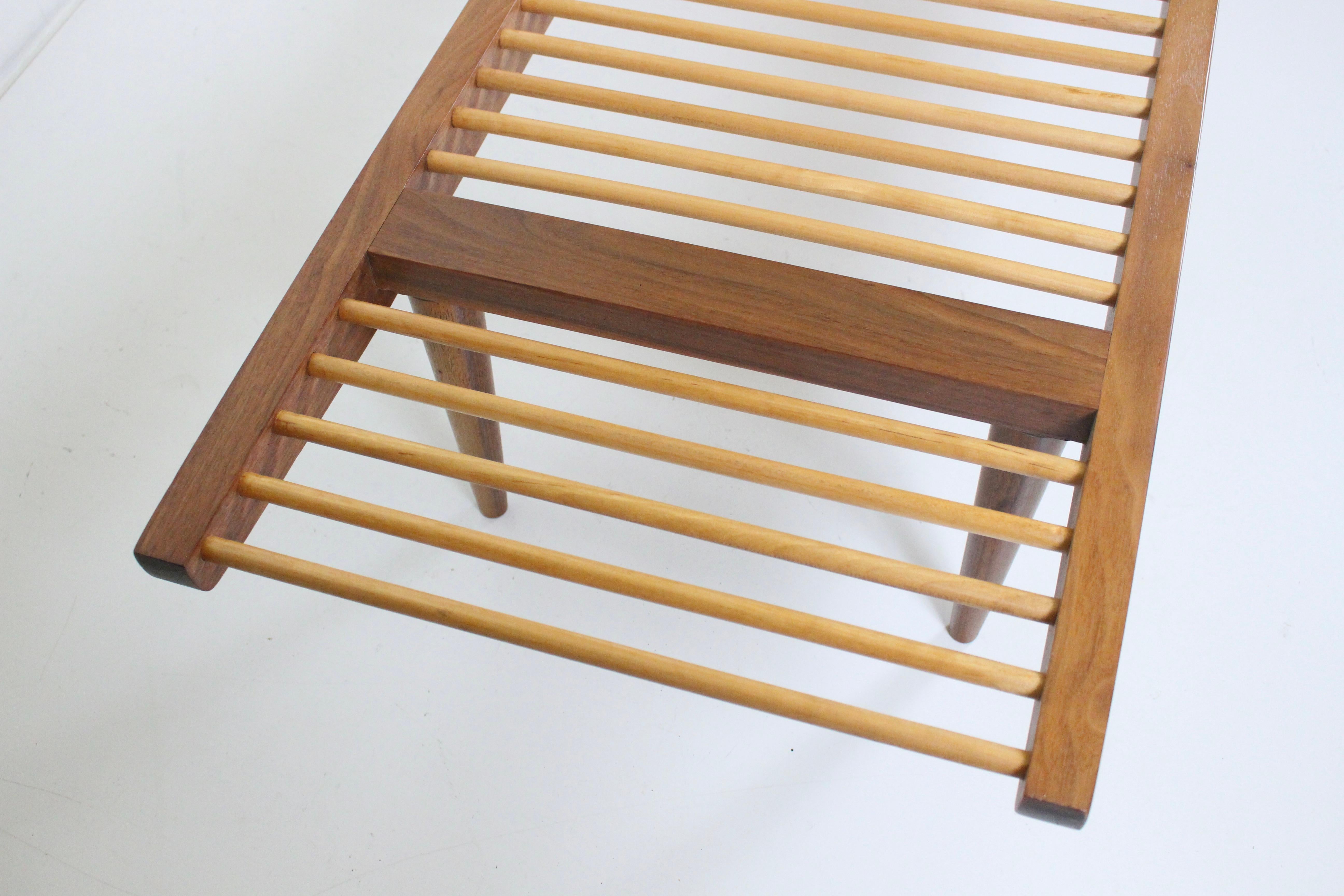 Mid-20th Century Milo Baughman Walnut and Maple Long Dowel Bench, 1950s