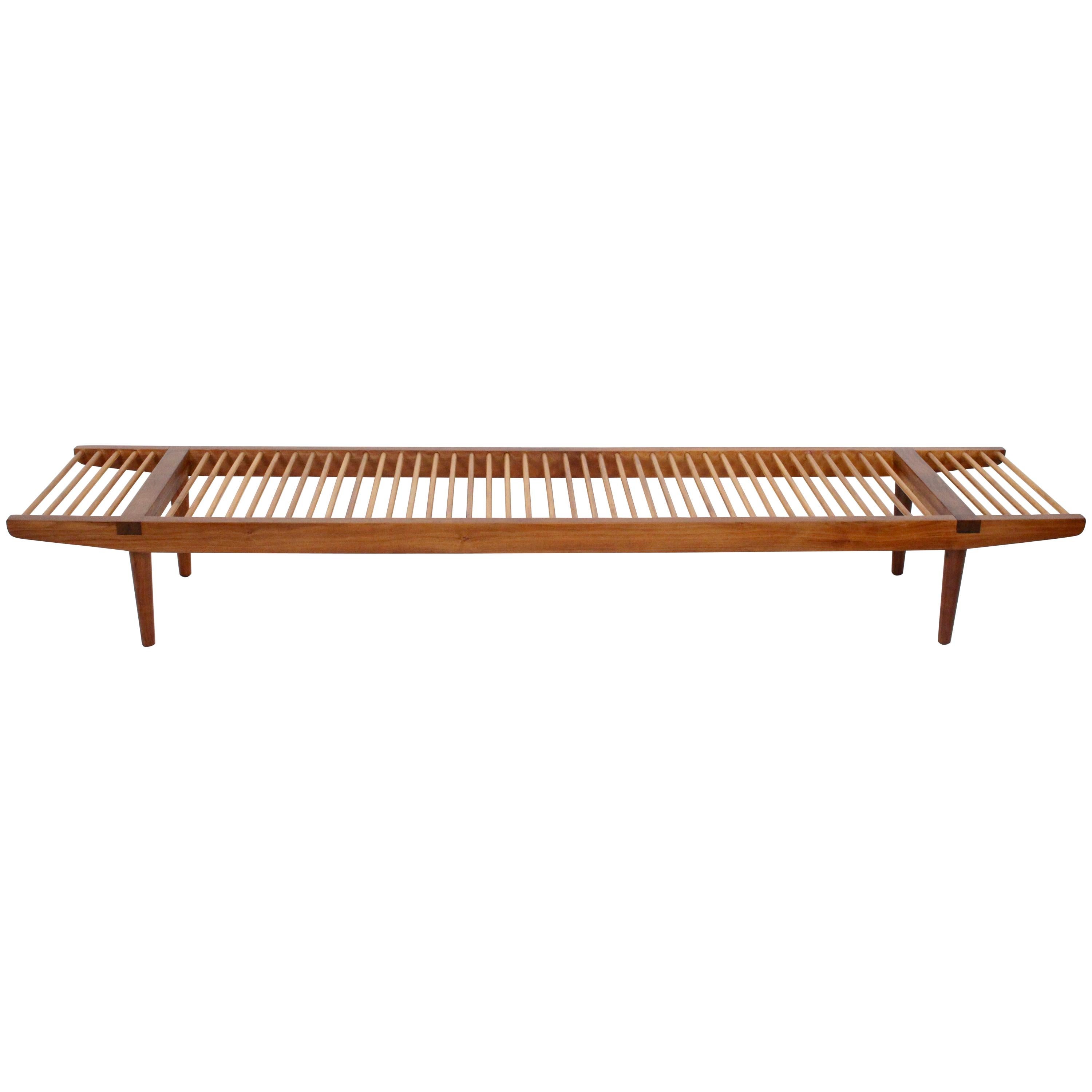 Milo Baughman Walnut and Maple Long Dowel Bench, 1950s