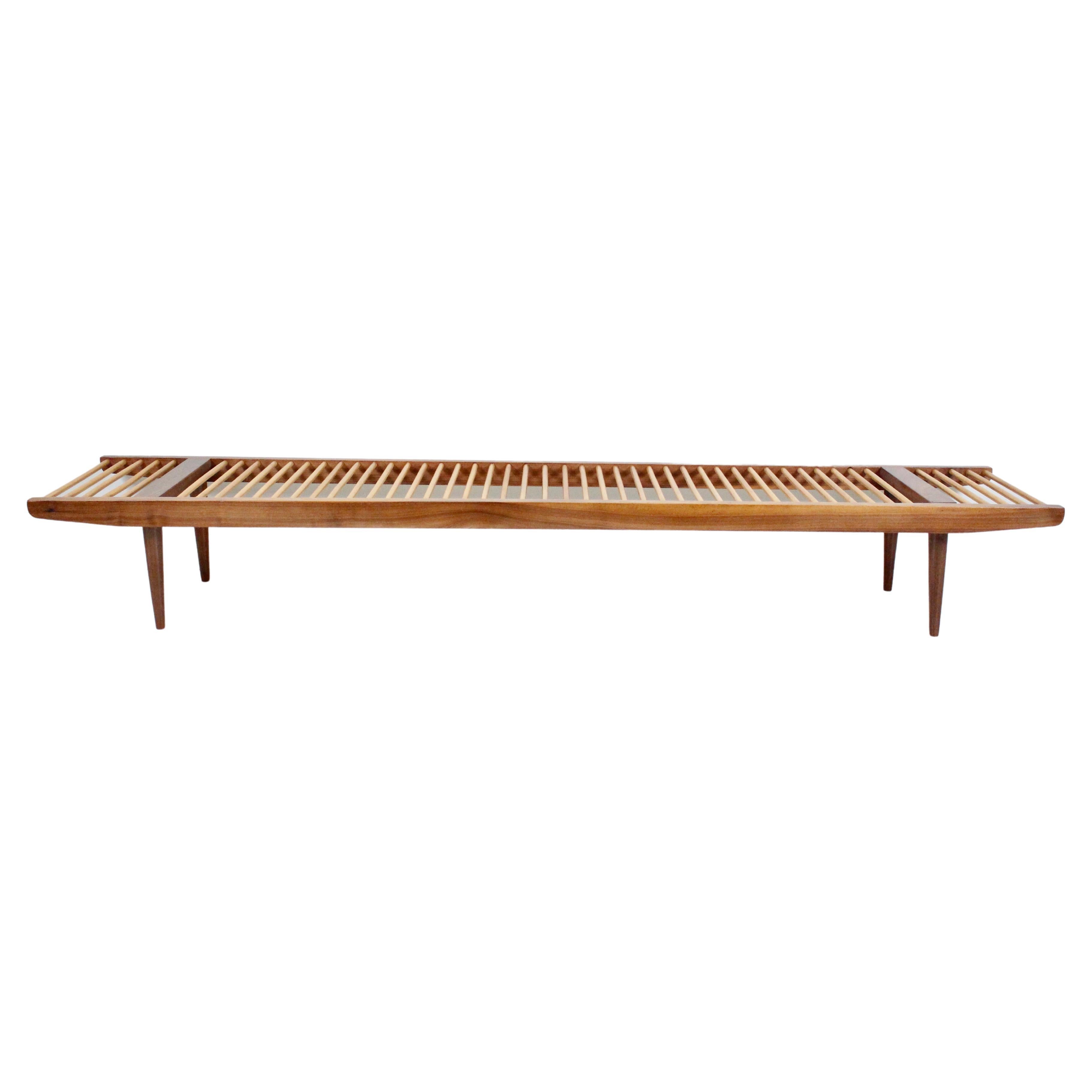 Milo Baughman Walnut and Maple Long Dowel Bench, 1950s For Sale