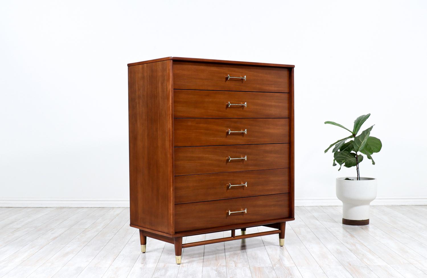 Walnut chest of drawers with brass handles from Drexel's New Today's Living Collection.

________________________________________

Transforming a piece of Mid-Century Modern furniture is like bringing history back to life, and we take this journey