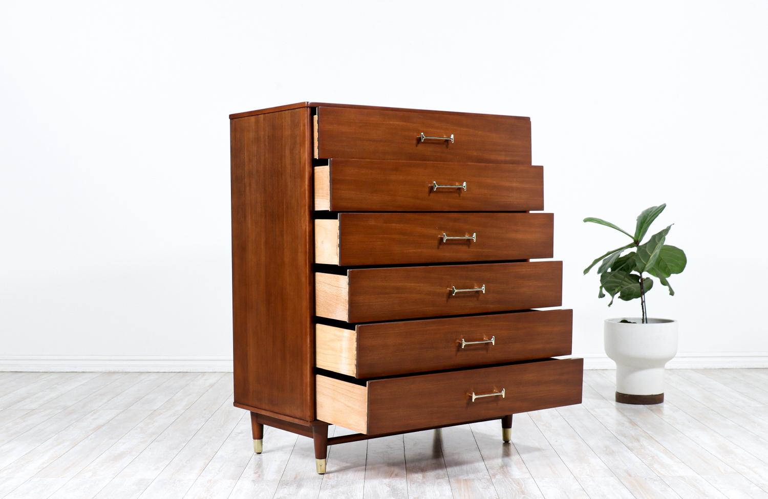 Mid-Century Modern Milo Baughman Walnut Chest of Drawers with Brass Handles for Drexel