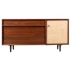 Milo Baughman Walnut Credenza with Cane Door