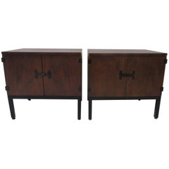 Milo Baughman Walnut Nightstands for Directional
